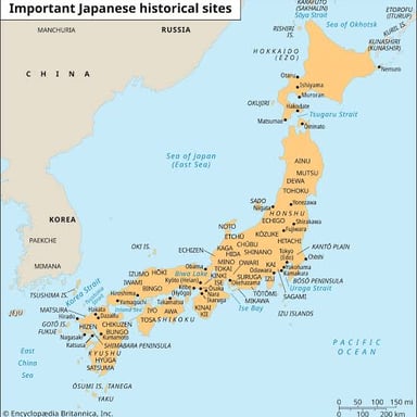 A map showing Honshu as the largest island in Japan.