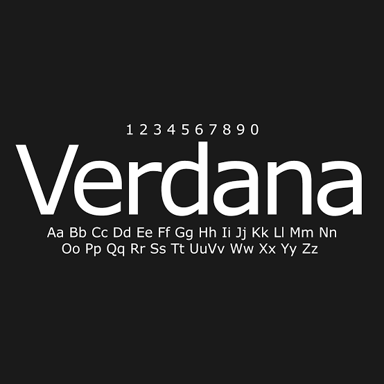 A sample showing the letterforms of the Verdana typeface.