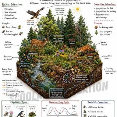 Several different species occupying the same natural habitat.