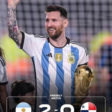Lionel Messi playing football for Argentina.