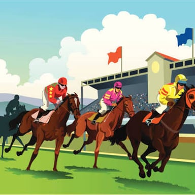 A horse runs along a racetrack.