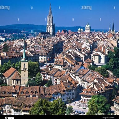 A view of Bern, Switzerland, showing its historic cityscape.