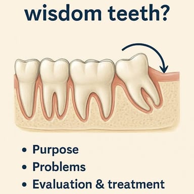 An illustration showing a wisdom tooth at the back of the mouth.