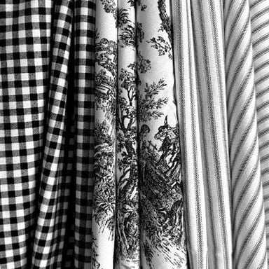 Checked and striped fabric patterns shown side by side.