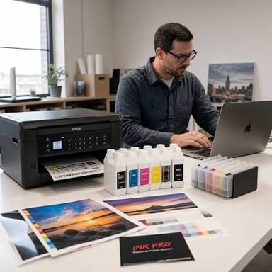 An Epson printer on a desk.