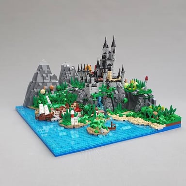 A detailed model assembled from Lego bricks.