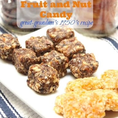 Candied fruit and nuts arranged as traditional sweets.