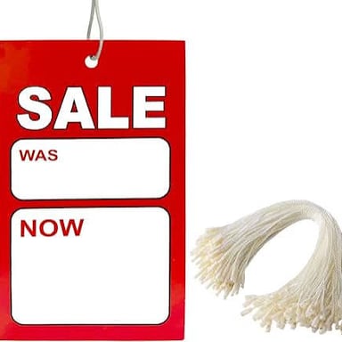 A price tag showing the cost of a store item.