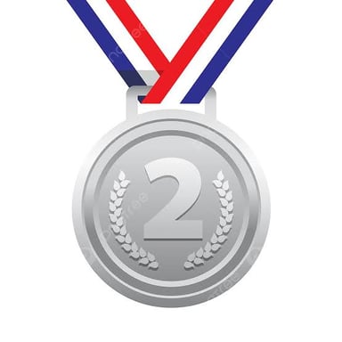 A silver medal displayed beside a second-place podium.