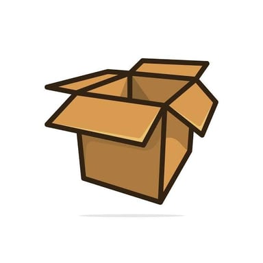 An object sits outside a cardboard box.