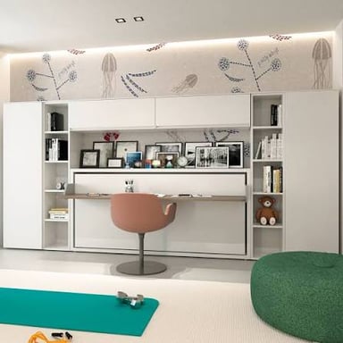 A tidy room with objects arranged neatly.