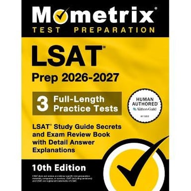LSAT study materials, including a practice test and preparation book.