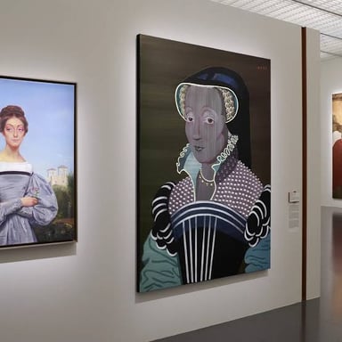 A major work of art displayed in a gallery, representing an artist's magnum opus.