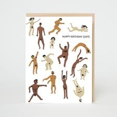 A tasteful silhouette representing the idiom “birthday suit.”