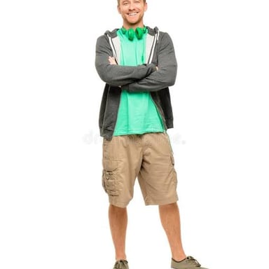 A full-length view of a person, from head to feet.