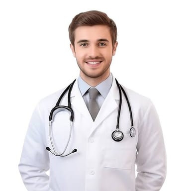 A physician wearing a white coat and stethoscope