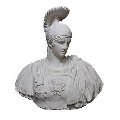 A statue or artistic depiction of Ares, the Greek god of war
