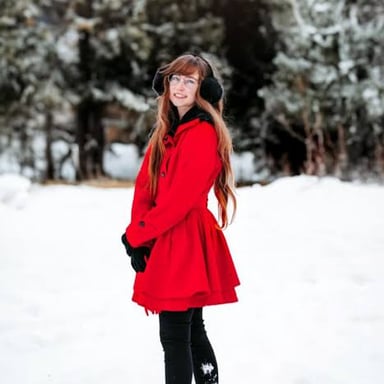 A person wearing a red coat