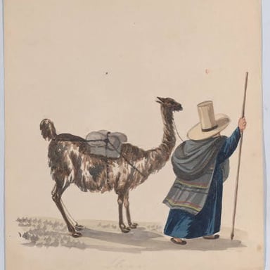 Llamas carrying goods along an Andean mountain route, evoking their role in the Inca Empire.