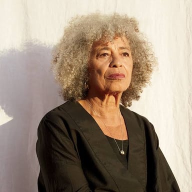 Angela Davis with her characteristic rounded afro hairstyle