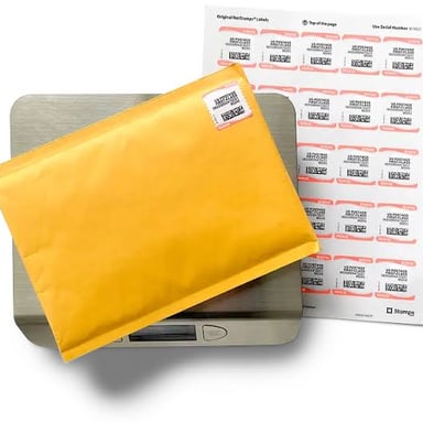 A stamped letter prepared for mailing through the U.S. Postal Service.