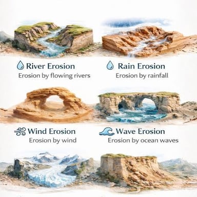 Water flowing past a rocky bank that has been gradually worn away.
