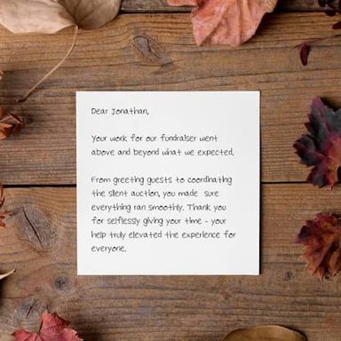 A handwritten thank-you note expressing gratitude