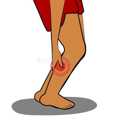 Illustration showing a leg muscle contracting involuntarily.