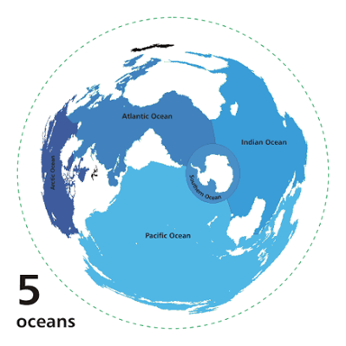 A world map labeling the Atlantic and Pacific Oceans.