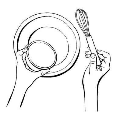 A hand adding an extra ingredient to a bowl.