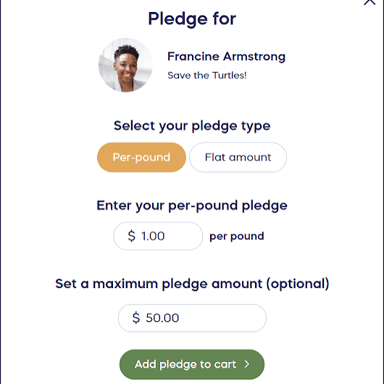 A donor committing a contribution to a fundraising drive.