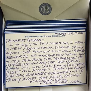A handwritten note thanking someone.