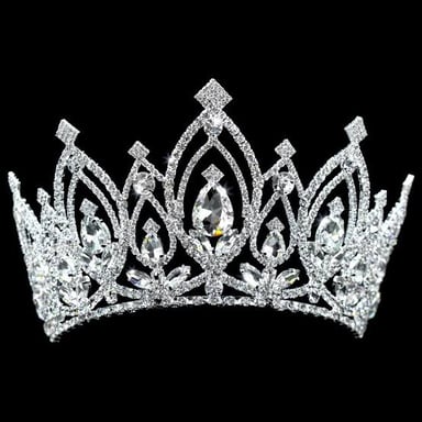 A jeweled tiara displayed against a plain background