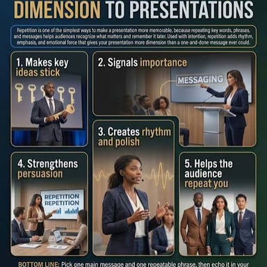 A presenter emphasizing and repeating a point to an audience.