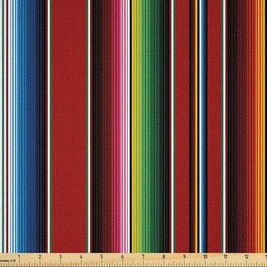 A brightly colored Mexican serape displayed as a textile