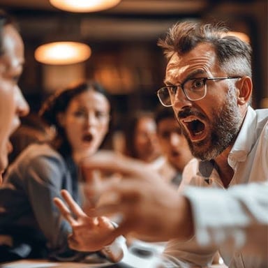 Someone gestures toward a man, indicating him.