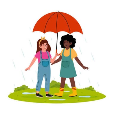 One person temporarily lending an umbrella to another.