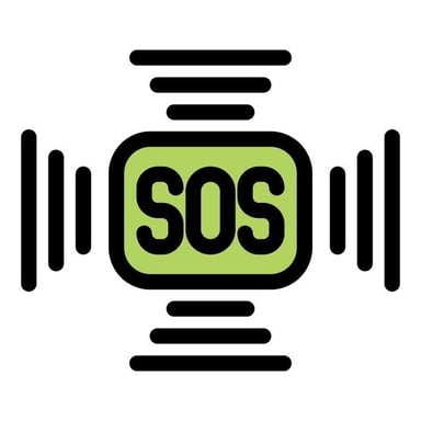 An emergency radio display showing the SOS distress signal