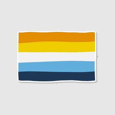 The aroace flag, with orange, yellow, white, light blue, and dark blue horizontal stripes.