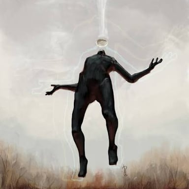 An illustrative depiction of someone sensing their viewpoint outside their physical body.
