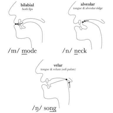 A simple illustration suggesting speech with a nasal, stuffy-sounding quality.