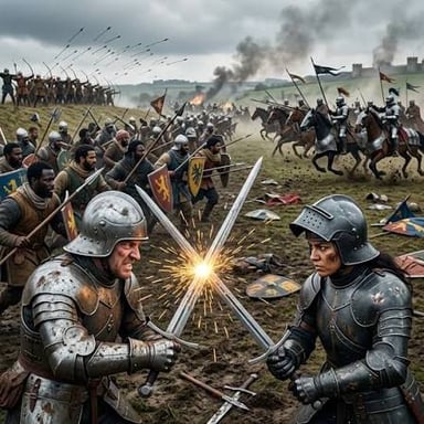 Several fighters clash in a chaotic melee.
