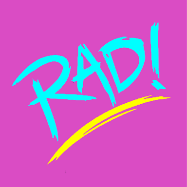 The slang word “rad” displayed in bold lettering.