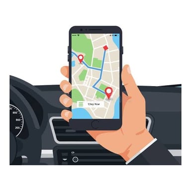 A smartphone map displaying a location and navigation route.