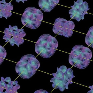 An educational illustration representing particles as tiny vibrating strings