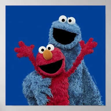 Cookie Monster and Elmo, whose voices are commonly contrasted by pitch.