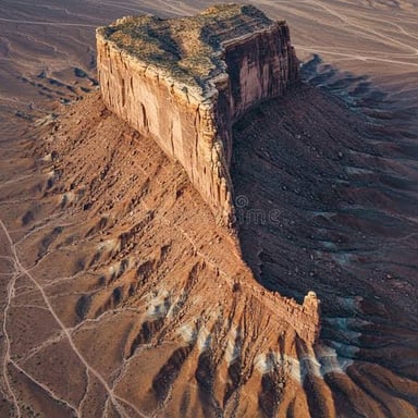 A flat-topped mesa rising above the surrounding landscape.