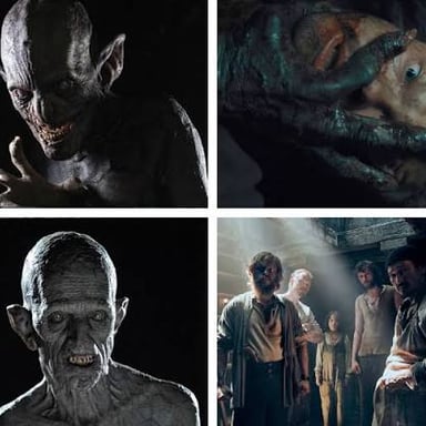 Non-graphic horror-film makeup showing theatrical blood effects