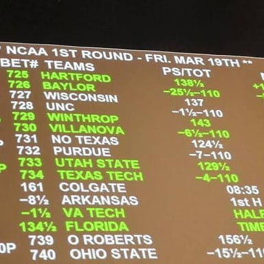A betting board displaying odds at a Las Vegas casino.