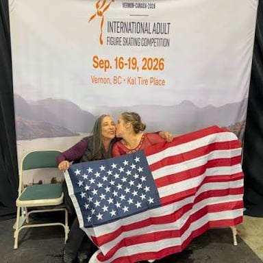 The United States flag representing the country at a figure-skating competition.